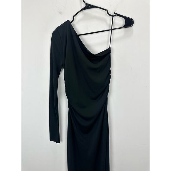 J.Crew One Shoulder Dress Jersey Knit Crepe Draped Ruched Long Black XS NWT - Picture 6 of 10